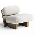Beige Upholstered Single Seater Sofa With Modern Curved Backrest And Wooden Frame