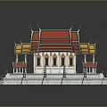Ornate Traditional Thai Temple Architecture With Red Green Yellow Roof White Walls And Spires