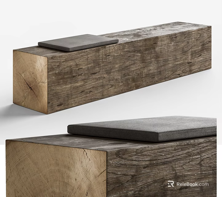 Rustic Wooden Stool With Natural Wood Grain And Gray Flat Surface Design 3d model 