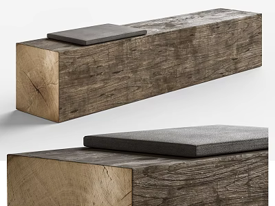 Rustic Wooden Stool With Natural Wood Grain And Gray Flat Surface Design 3d model