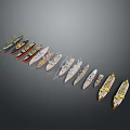 Various Model Ships Collection With Different Designs Arranged In A Row 3d model