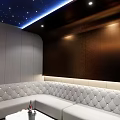 KTV Interior Design With Starry Ceiling Blue LED Strip And Quilted White Sofas 3d model