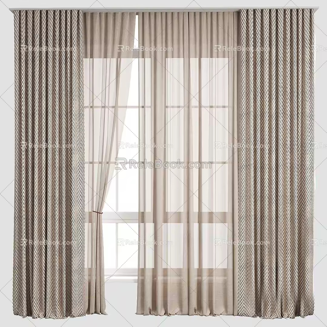 Fabric Curtain Gauze Curtain Rolling Curtain Roman Curtain 3d model
