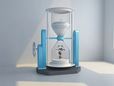 Modern Hourglass With Blue White Frame Transparent Glass Black Base And Small Figure 3d model