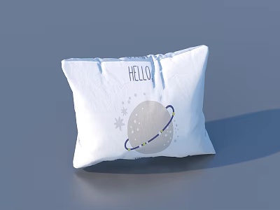 Soft White Decorative Pillow With HELLO Text And Planet Design Featuring Stars 3d model