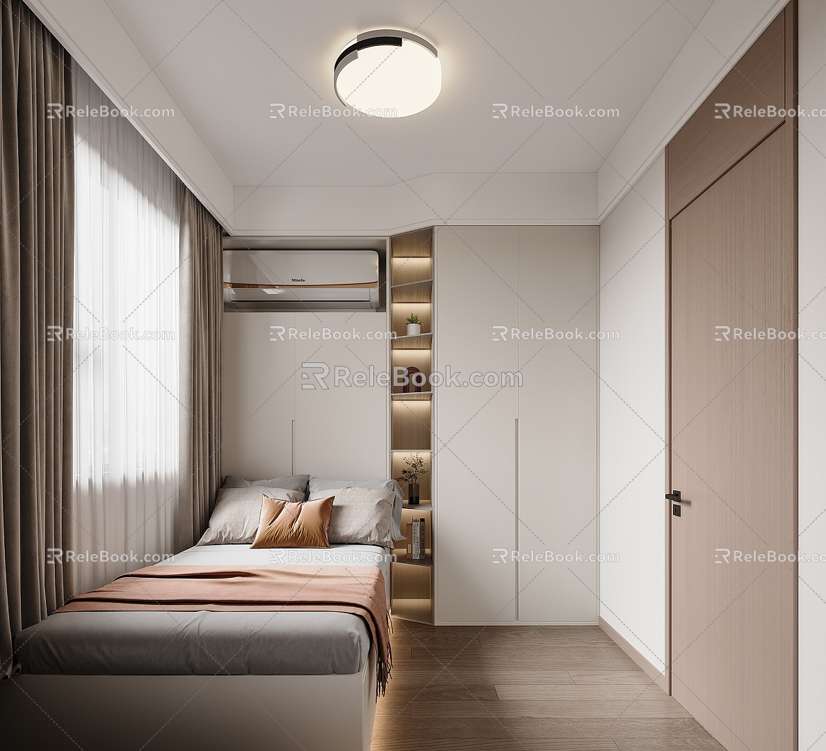 Tatami Bedroom Tatami Wardrobe Open Lattice Wall Mounted Air Conditioning Ceiling Light Single Door 3d model