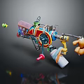 Vibrant Mechanical Weapon With Unique Design Wheels Barrel And Playful Components 3d model