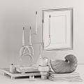Decorative Ornament Set with Candle Holders Shell Vase Tray and Framed Art for Home