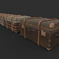 Vintage Leather Suitcases Arranged in Row with Retro Design and Metal Hardware
