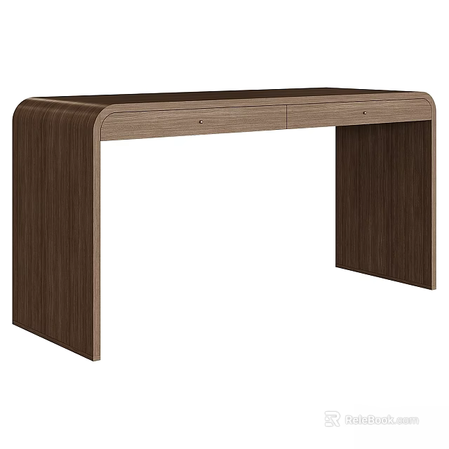 Modern Functional Desk With Walnut Wood Finish And Sleek Drawer Structure Design 3d model 