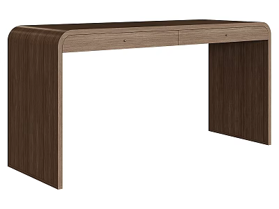 Modern Functional Desk With Walnut Wood Finish And Sleek Drawer Structure Design 3d model