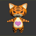 Cute Cartoon Tiger Character With Orange Stripes And Pink Heart Design Standing Pose