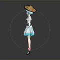 Anime Game Character With Teal Hair Witch Hat White Top Blue Skirt And Pink Bow