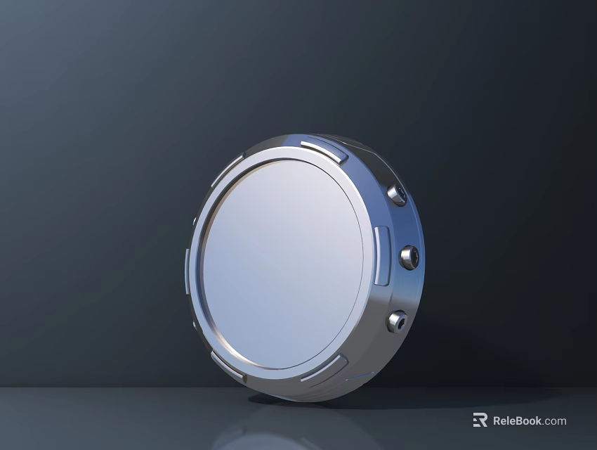 Smart Machine Silver Circular Metallic Component With Edge Protrusions Screws Smooth Surface Against Dark Background 3d model 