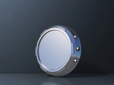 Smart Machine Silver Circular Metallic Component With Edge Protrusions Screws Smooth Surface Against Dark Background 3d model