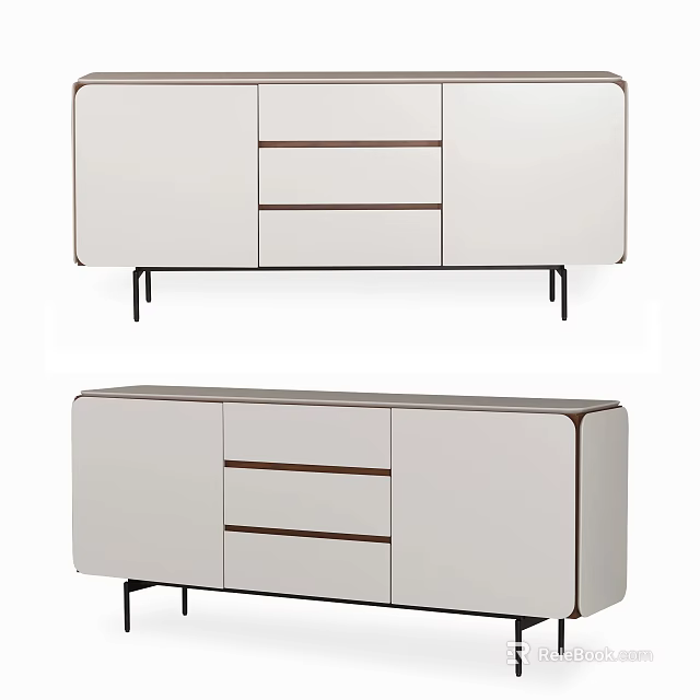 Modern White Entryway Side Cabinet With Drawers And Black Legs Design 3d model 