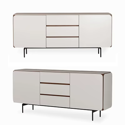 Modern White Entryway Side Cabinet With Drawers And Black Legs Design 3d model