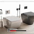 Modern Toilets With Paper Holder Brush Bidet Spray On Wooden Floor And Wall Fixtures