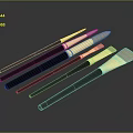 Set of Artistic Paintbrushes with Black Handles and Golden Tips