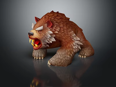 Ferocious Brown Bear Character With Red Ears Sharp Teeth And Roaring Expression 3d model