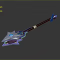 Blue Star Shaped Weapon With Long Metallic Handle And Decorative Details