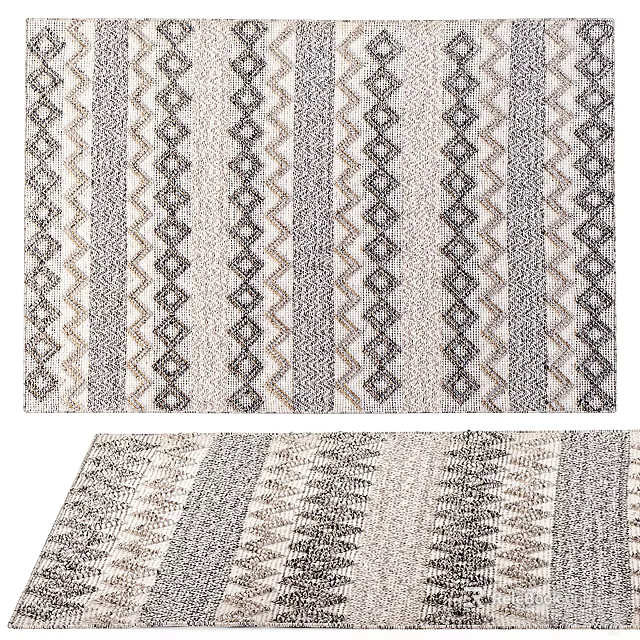 Square Rug With Geometric Patterns Striped Design And Neutral Tones For Home Decor 3d model 