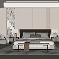 Modern Bedroom Interior Design With King Bed Marble Accent Wall Wardrobe Armchair And Rug