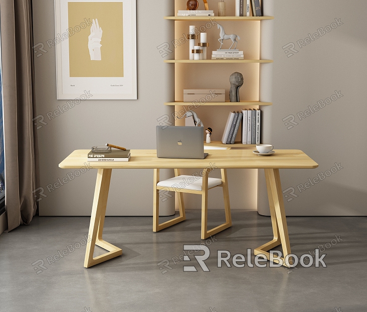 Desk Book and Chair Combination Table and Chair Cream Style Desk and Chair Log Color Desk Solid Wood Dining Table model