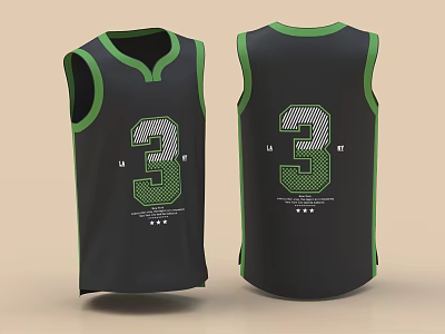 Black Basketball Jersey With Green Accents Number 3 On Front And Back UT And Stars 3d model