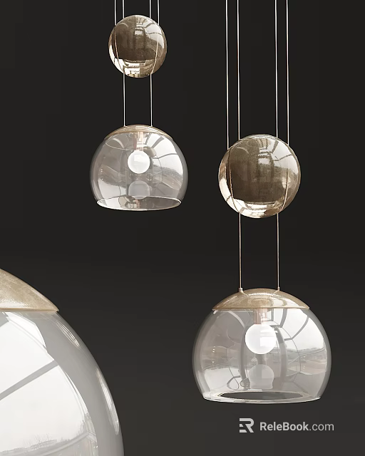 Modern Spherical Glass Pendant Lights With Transparent Shades And Metal Bases 3d model 