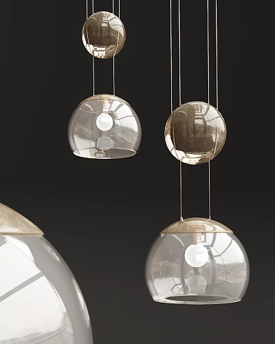 Modern Spherical Glass Pendant Lights With Transparent Shades And Metal Bases 3d model