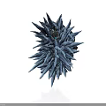 Abstract Blue Spiky Structure With Sharp Crystalline Projections On White Background