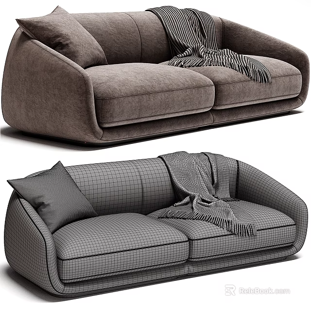 Modern Sectional Sofa With Plush Cushions Soft Throw Blanket And Accent Pillows 3d model 