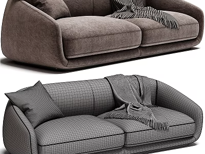 Modern Sectional Sofa With Plush Cushions Soft Throw Blanket And Accent Pillows 3d model