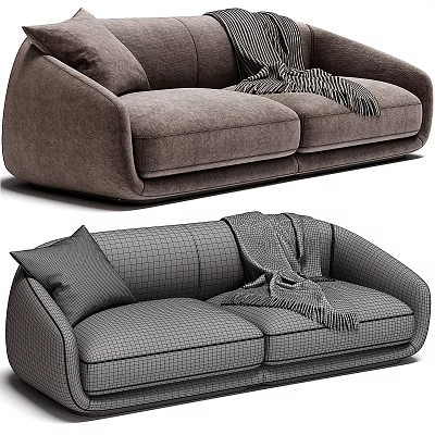 Modern Sectional Sofa With Plush Cushions Soft Throw Blanket And Accent Pillows 3d model