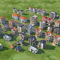 Detached Houses with Diverse Architectural Styles and Colorful Roofs on Lush Green Grassland