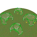 Green Arched Net Playground Equipment With Swings And White Support Balls On Grass