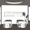 White Modern SPA Room With Round Ceiling Light Massage Beds Shelves And City View Plant