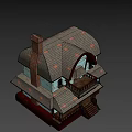 Game and Movie Characters Living in Weathered Blue House With Brown Roof Balcony and Staircase
