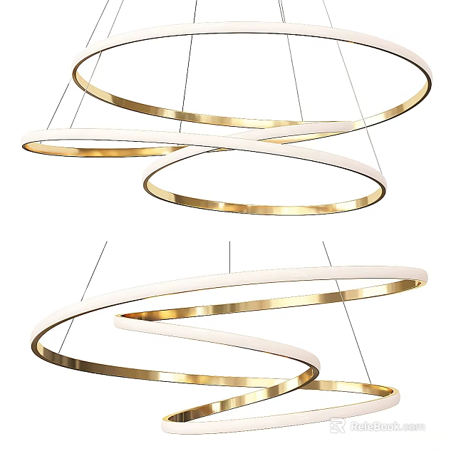 Modern Gold White Spiral Ring Chandelier Hanging Interior Decorative Design 3d model 