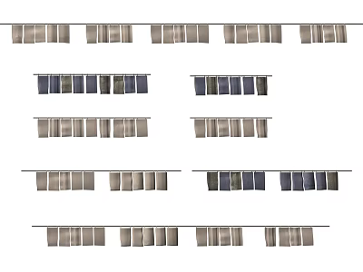 Multiple Colored Curtain Panels Hanging On Rods With Assorted Lengths Arranged In Rows 3d model
