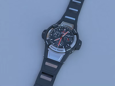 Modern Sport Watch Featuring Black Strap Red Hands And Black Dial Design 3d model