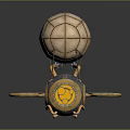 Vintage Steampunk Airship Model Featuring Cream Balloon Intricate Metal Structure and Decorative Gears Wheels