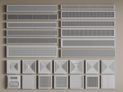 Various Air Conditioner Vents with Different Grille Designs and Patterns 3d model
