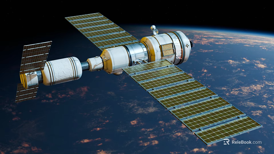 International Space Station With Solar Panels Orbiting Earth From Space 3d model 