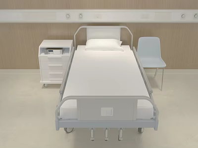 Modern Hospital Room Interior With Medical Bed Bedside Cabinet And Chair 3d model