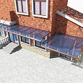 Clear Glass Awning for Two Window Red Brick Building Outdoor Entrance Area