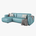 Comfortable Casual Sofa Set with Light Blue Dark Gray Featuring Pillows Throw Blanket and Ottoman 3d model