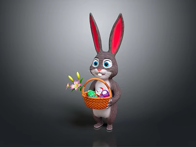 Cute Reptile Holding Basket With Colorful Easter Eggs And Flowers 3d model