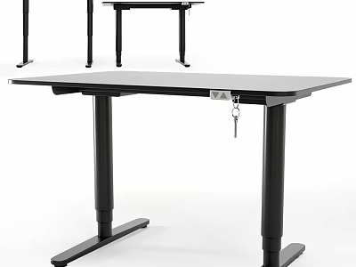 Modern Adjustable Height Desk With Black Metal Frame And White Tabletop 3d model